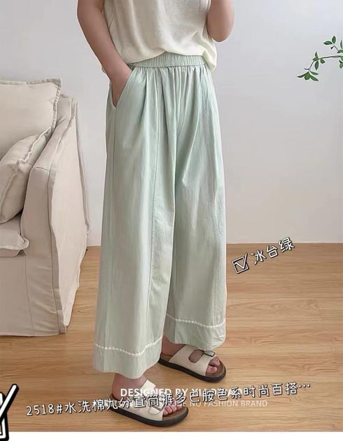 WANWAN Wide Leg Lace Border Trousers